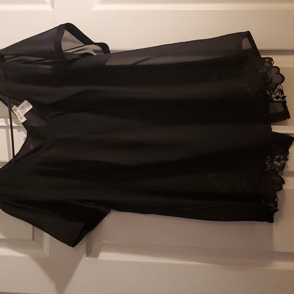 #62 - Black Sheer Back Buttoned Up Blouse With Beautiful Embroidery